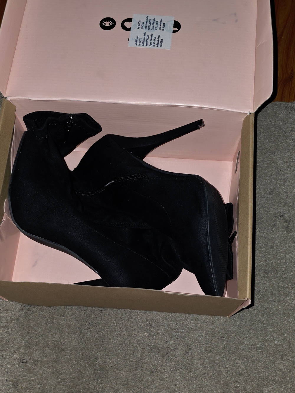 Charlotte Russe Black Suede Ankle Heeled Boots